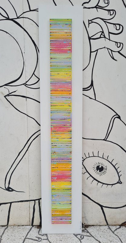 Coloured lines 58 2024, 113x21,  Acryl-Lack auf LW, € 450